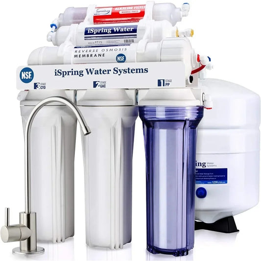 iSpring , NSF Certified 75 GPD, Alkaline 6-Stage Reverse Osmosis System, pH+ Remineralization RO Water Filter System Under Sink,